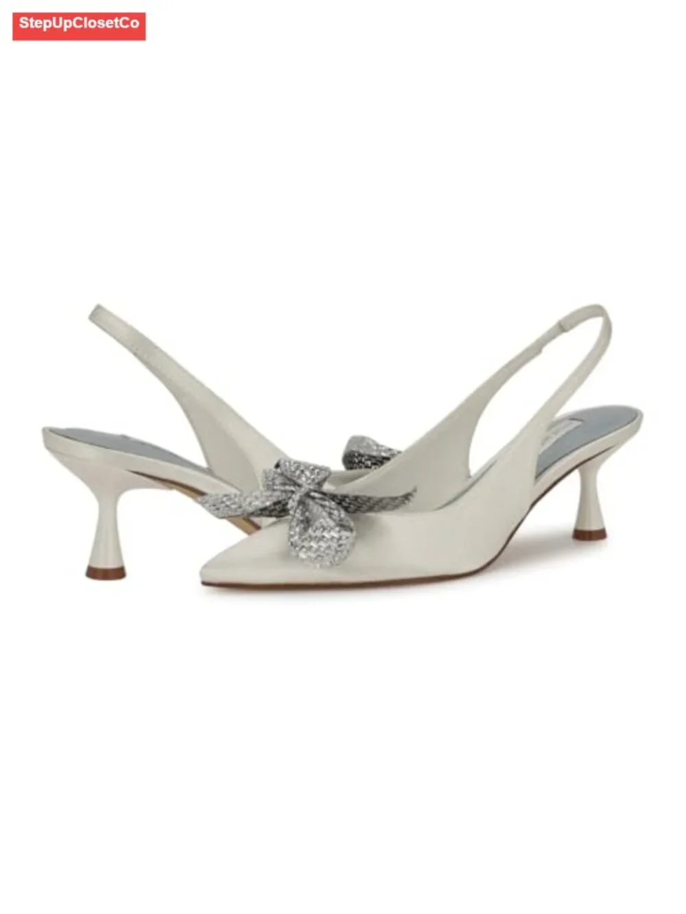 Nine West Rills Satin Slingback Pumps Pointy Toe 2.17